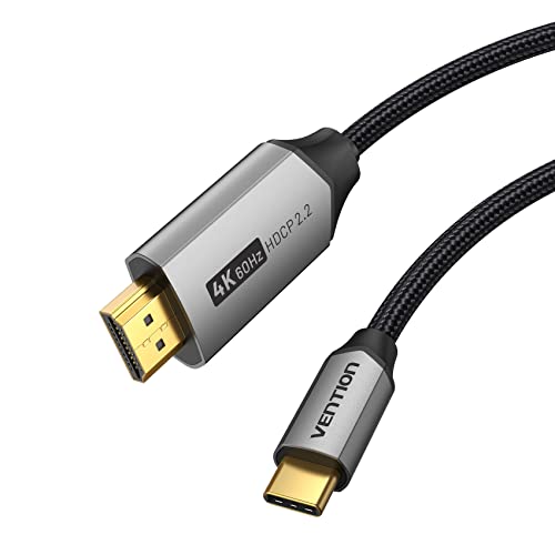 VENTION USB C auf HDMI Kabel 1,5m 4K@60Hz, USB Typ C auf HDMI Kabel, Thunderbolt 3 geflochtenes Kabel HDCP 2.2 kompatibel für iPad MacBook Pro/Air iMac Galaxy S20 S10 Surface Book 2 TV und mehr von VENTION