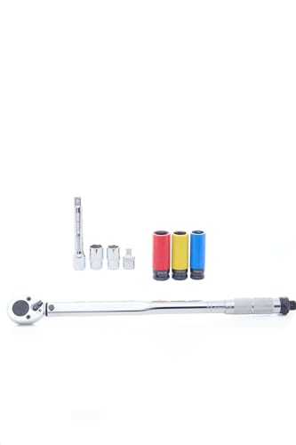 VENTON Drehmomentschlüssel Profi Set 1/2", 3/8" Adapter, 10-210 Nm, 3x Schonnüsse - Präzises Automobil-Werkzeug für Radwechsel mit Umschaltknarre, Stecknüsse von VENTON