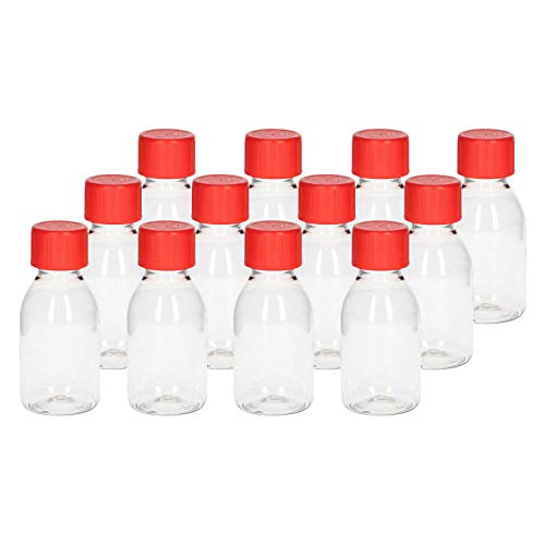 VENTON 12er Set Leere Plastik-Flaschen zum Befüllen 100ml I Transparente Abfüllflaschen aus Kunststoff mit Drück-Dreh Deckel I Medizinflaschen I Nachfüllflaschen I Kleine leere Fläschchen 100ml von VENTON