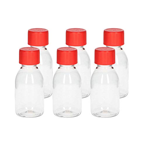 VENTON 6er Set Leere Plastik-Flaschen zum Befüllen 100ml I Transparente Abfüllflaschen aus Kunststoff mit Drück-Dreh Deckel I Medizinflaschen I Nachfüllflaschen I Kleine leere Fläschchen 100ml von VENTON