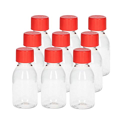 VENTON 9er Set Leere Plastik-Flaschen zum Befüllen 100ml I Transparente Abfüllflaschen aus Kunststoff mit Drück-Dreh Deckel I Medizinflaschen I Nachfüllflaschen I Kleine leere Fläschchen 100ml von VENTON