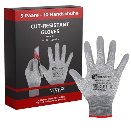 VENTUX GEAR 5 Paar (L) || Schnittschutzhandschuhe 4X43C || Schutzstufe 5, EN388-Zertifiziert || Robuste Arbeitshandschuhe, Vielseitig für Gartenarbeit, Kochen, Heimwerken von VENTUX GEAR