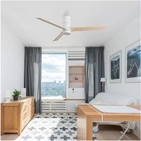 Ventyly - hybrid Deckenventilator mit Licht weiß/Esche von VENTYLY