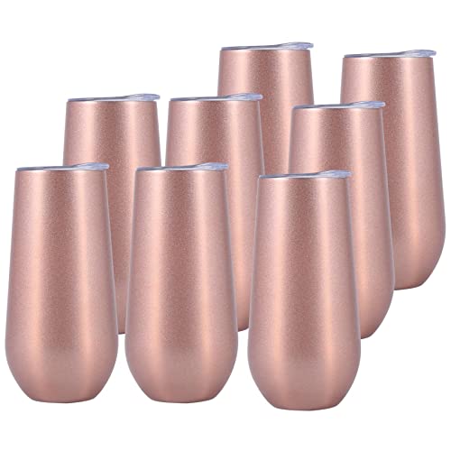 VENYAA 8 Packungen Stemless Champagne Wine Tumbler, 6 OZ Doppelt-Isoliert Wine Tumbler mit Deckel Unzerbrechlich Cocktail Tassen von VENYAA