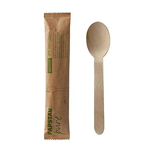 VEPATIM 100 Einweg Holzlöffel Löffel aus Holz 160mm natur einzeln verpackt in Papierbeutel von VEPATIM