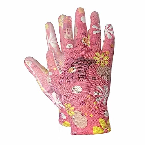 VEPATIM 12 Paar Arbeitshandschuhe Montagehandschuhe Polyester - Polyurethan Größe XS-6 dunkle Blumen von VEPATIM