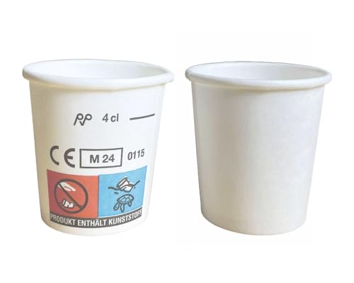 VEPATIM 120 Schnapsbecher Shotbecher Stamperl Pappbecher weiß mit Eichstrich 4cl 40ml von VEPATIM