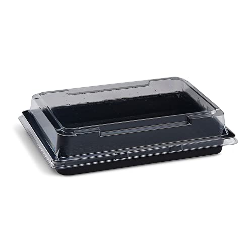 VEPATIM 400 Sushi Schalen schwarz Set mit Deckel transparent PET 194 x 134 x 43 mm von VEPATIM