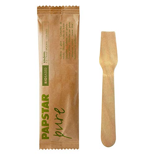 VEPATIM 500 Einweg Eislöffel aus Holz 9,4 cm einzeln verpackt in Papierbeutel von VEPATIM