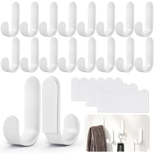 VEPEPE 18 Stück J-Form Stark Haftende Haken Selbstklebend,5.8 cm Lange J-Förmige Klebehaken Extra Stark,Einfach Zu Installierende J Wandhaken Selbstklebend,für Allgemeines Bad und Küche(Weiß) von VEPEPE