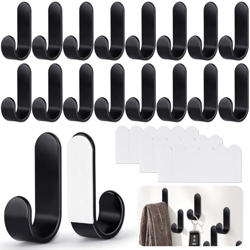 VEPEPE 18 Stück J-Form Stark Haftende Haken Selbstklebend,5.8 cm Lange J-Förmige Klebehaken Extra Stark,Einfach Zu Installierende J Wandhaken Selbstklebend,für Allgemeines Bad und Küche (Schwarz) von VEPEPE