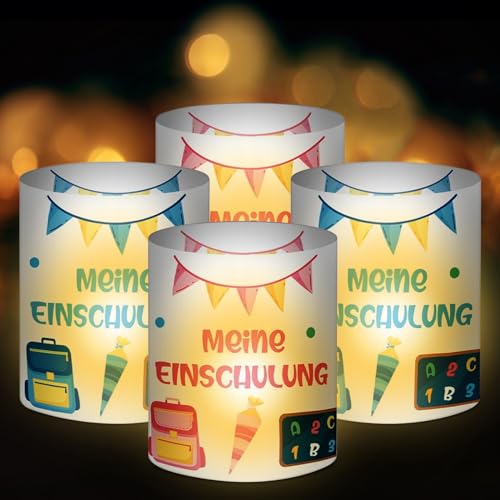 12 Deko Einschulung Junge Mädchen, Geschenk Einschulung Junge Mädchen, Mädchen Deko Einschulung, Einschulung Tischdeko, Einschulung Windlichter Tischdeko, Geeignet für Teelichter oder Kerzen von VEQENIFY