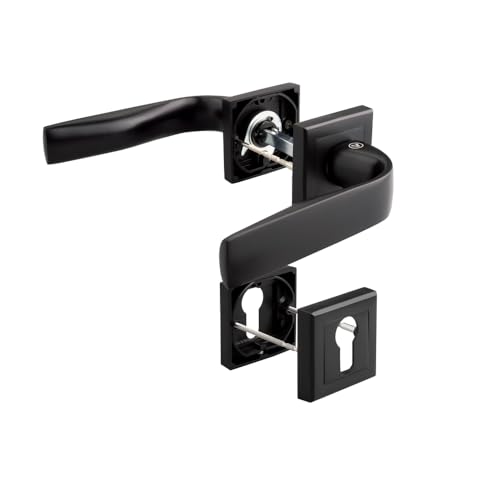 VERAMET® Türgriff DENSO | drückergarnitur schwarz | Garnitur für Profilzylinder, Quadratische Rosette, für Türen 35–55 mm (PZ - Profilzylinder) von VERAMET