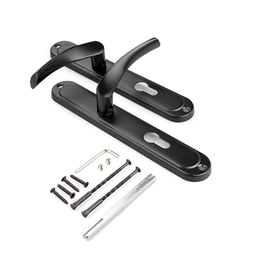 VERAMET® Türgriff set | Drückergarnitur für Zimmertüren Set | Türbeschläge für Wohnungseingangstüren, beidseitiger Drücker | L-Form | Schwarz mat (PZ-Profilzylinder - 90mm) von VERAMET