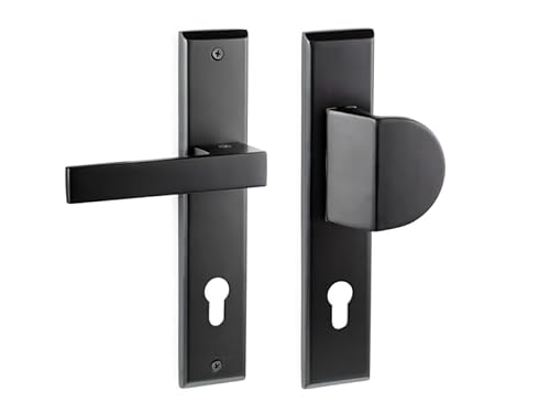 VERAMET® Türknauf Türdrücker für Außentüren mit Drücker | Moderne Türdrückergarnitur | Schwarz matt | Langschild Drückergarnitur | 90mm Profizylinder (Schwarz, Rechts Drücker mit Knauf) von VERAMET