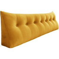 Großes Bettruhe Keilkissen, Lang Lesekissen, Dekoratives Kopfteilkissen, Dreieckiges Rückenkissen, Loungekissen für Tagesbett oder Couch, Samt Gelb von VERCART