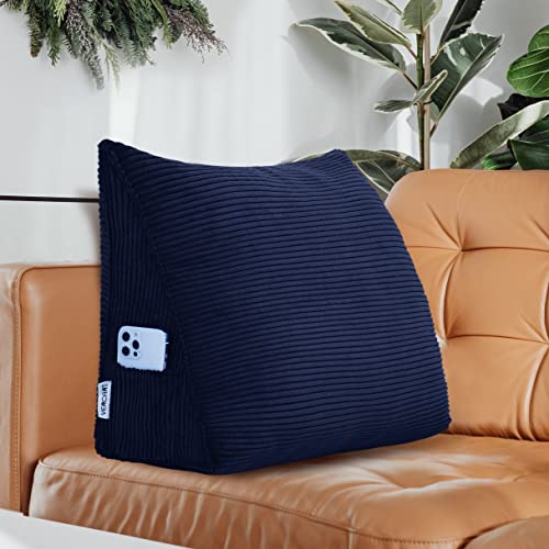 VERCART Dekokissen mit Füllung, Dreieckig Sofakissen Kordsamt Zierkissen Couchkissen, Dekorativ Kissen Bett Sofa, Rückenkissen Tagesbett Rückenlehne Lesekissen Keilkissen 45cm Blau von VERCART