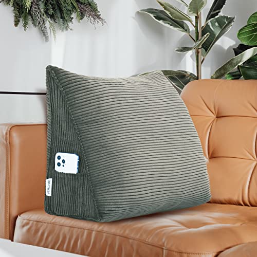 VERCART Dekokissen mit Füllung, Dreieckig Sofakissen Kordsamt Zierkissen Couchkissen, Dekorativ Kissen Bett Sofa, Rückenkissen Tagesbett Rückenlehne Lesekissen Keilkissen 45cm Grau von VERCART