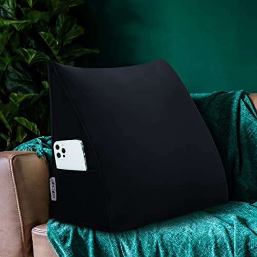 VERCART Dreieckig Sofakissen mit Füllung und Bezug, Ergonomische Rückenkissen Lesekissen, Keilkissen Kopfteil Gepolstert, Samt Deko Kissen Zierkissen Couchkissen zum Bett Tagesbett 45cm Schwarz von VERCART