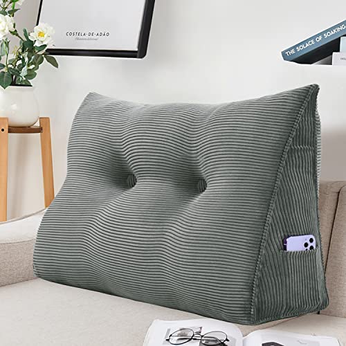 VERCART Rückenkissen Bett Rückenlehne Keilkissen Kopfteil Gepolstert Lesekissen Wandkissen Lendenkissen für Couch, Groß Sofakissen Kopfkissen, Stützkissen, Nackenkissen mit Leinen Bezug 60cm Grau von VERCART