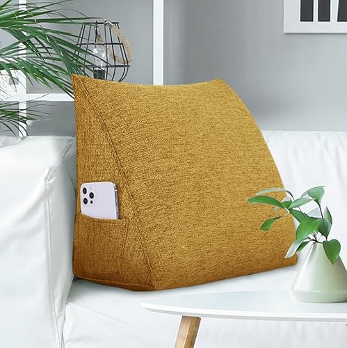 VERCART Sofakissen Groß Fest mit Bezug Polster Sofa Dreieck Gepolstert Ruecken Kissen für Couch Tagesbett, Rückenkissen für Bett zum Anlehnen Gelb 45x20x35cm von VERCART