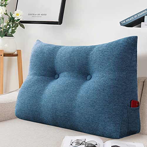 VERCART Sofakissen Groß Fest mit Bezug Polster Sofa Dreieck Gepolstert Ruecken Kissen für Couch Tagesbett, Rückenkissen für Bett zum Anlehnen Blau 60x20x50cm von VERCART