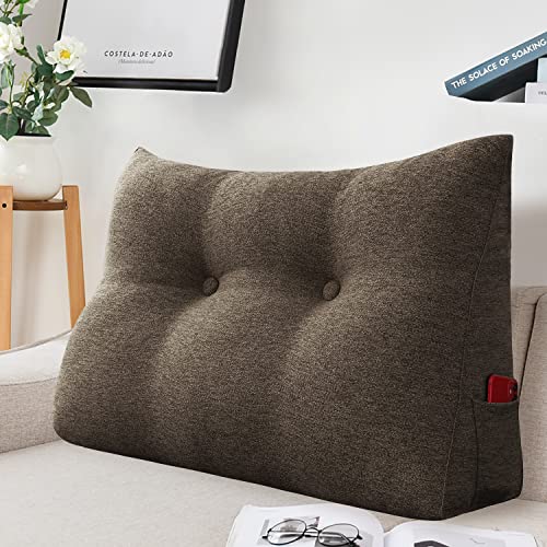 VERCART Sofakissen Groß Fest mit Bezug Polster Sofa Dreieck Gepolstert Ruecken Kissen für Couch Tagesbett, Rückenkissen für Bett zum Anlehnen Braun 60x20x50cm von VERCART