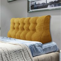 Keil-Lesekissen, dreieckig, Bettstütze, Rückenlehne, Kopfteil, Rückenstütze, dekoratives Kissen, gelbe Leinenmischung, 160 x 25 x 55 cm - Jaune von VERCART