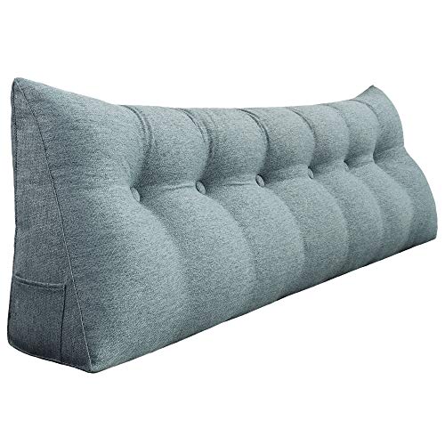 VERCART Kopfende Großes Rückenkissen, Bequemes Lesekissen und Rückenteil im Bett, 2 in 1 Rückenlehne und Kopfkissen, Langes XXL Kissen für Sofa, Couch, Wand und Palettenmöbel Leinen Bezug 180cm Grau von VERCART