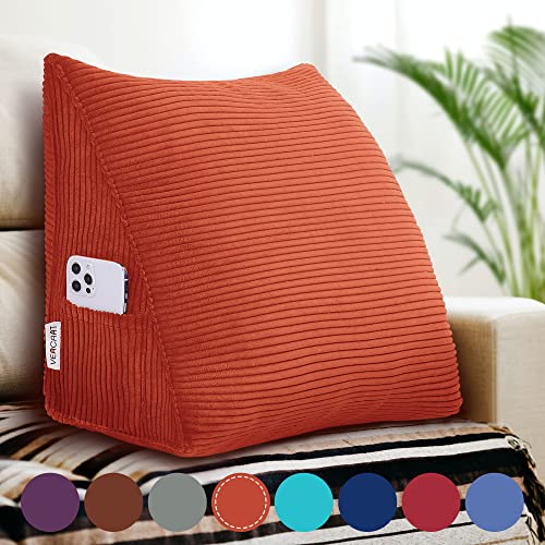 VERCART Rückenkissen Keilkissen Rückenlehne Kissen für Bett Sofa Kopfteil Gepolstert Bettkissen Wandkissen Sofakissen Groß Rueckenkissen Couchkissen Dekokissen Kordsamt Orange 45cm von VERCART