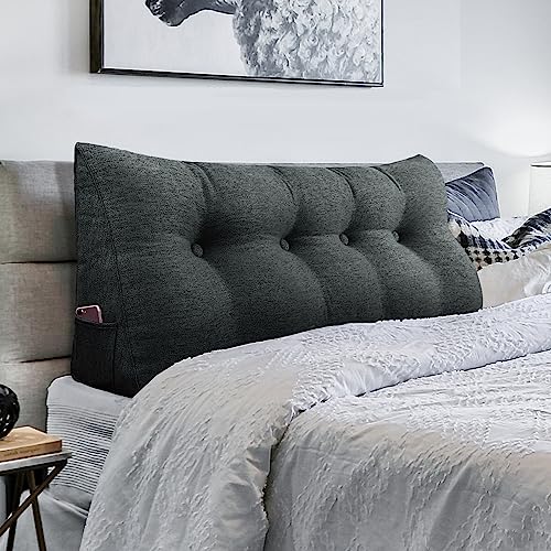 VERCART Kopfende Großes Rückenkissen, Bequemes Lesekissen und Rückenteil im Bett, 2 in 1 Rückenlehne und Kopfkissen, Kissen für Sofa, Couch, Wand und Palettenmöbel Leinen Bezug 140cm Anthrazit von VERCART