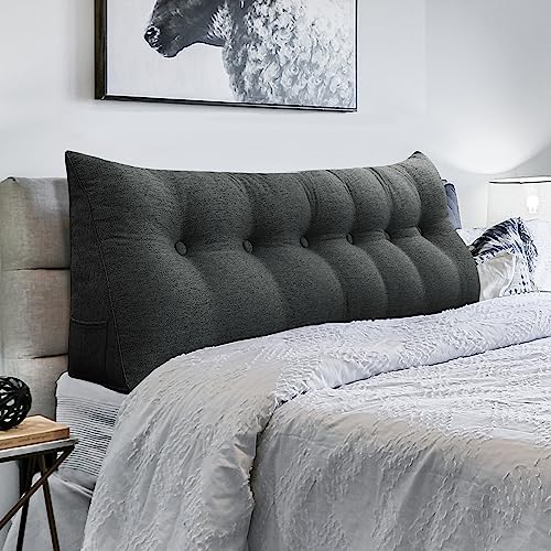 VERCART Kopfende Großes Rückenkissen, Bequemes Lesekissen und Rückenteil im Bett, 2 in 1 Rückenlehne und Kopfkissen, Kissen für Sofa, Couch, Wand und Palettenmöbel Leinen Bezug 180cm Anthrazit von VERCART