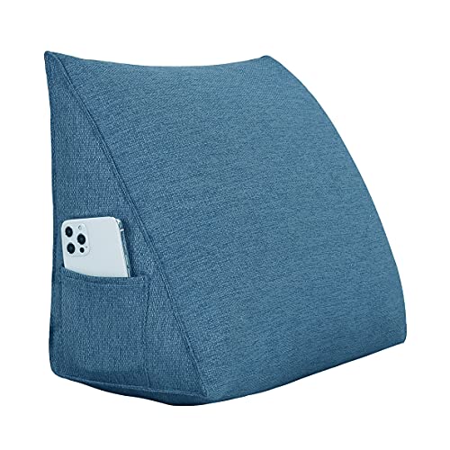 VERCART Kopfende Großes Rückenkissen, Bequemes Lesekissen und Rückenteil im Bett, 2 in 1 Rückenlehne und Kopfkissen, Langes XXL Kissen für Sofa, Couch, Wand und Palettenmöbel Leinen Bezug 45cm Blau von VERCART