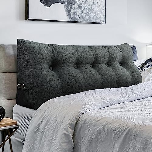 VERCART Kopfende Großes Rückenkissen Bequemes Lesekissen und Rückenteil im Bett, 2 in 1 Rückenlehne und Kopfkissen, Langes XXL Kissen für Sofa Couch Wand und Tagesbett Leinen 160cm Anthrazit von VERCART