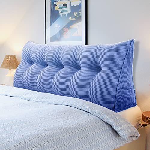 VERCART Multifunktional Bett Kopfteil Gepolstert, Dekorativ Kopfteil für Bett, Ergonomie Rückenlehne Wandkissen, Tragbar Kopfstütze Wandschutz Bett, mit Abnehmbarem Bezug Kordsamt Jean Blau 200cm von VERCART