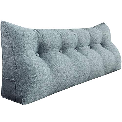 VERCART Rückenkissen Bett Rückenlehne Keilkissen Kopfteil Gepolstert Lesekissen Wandkissen Lendenkissen für Couch, Groß Sofakissen Kopfkissen, Stützkissen, Nackenkissen Leinen Bezug Grau 160cm von VERCART