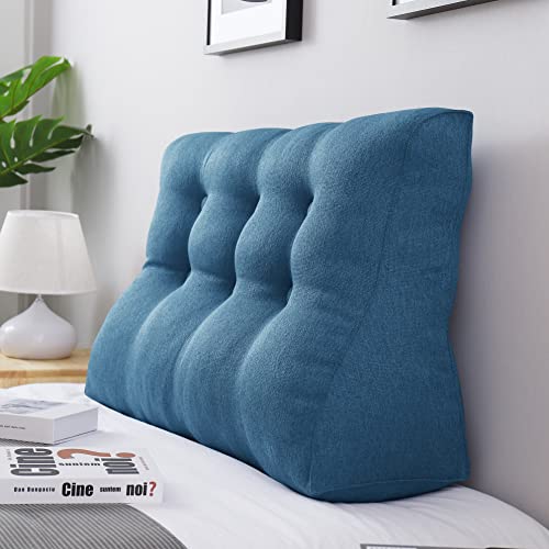 VERCART Rückenkissen Lang Keilkissen Hohen Rückenlehne Kissen Großes Wandkissen Lesekissen Nackenstützkissen Lendenkissen für Bett Kopfteil Gepolstert Sofa Couch mit Waschbar Bezug Leinen Blau 100cm von VERCART