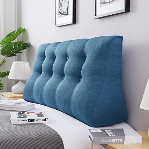 VERCART Rückenkissen Lang Keilkissen Hohen Rückenlehne Kissen Großes Wandkissen Lesekissen Nackenstützkissen Lendenkissen für Bett Kopfteil Gepolstert Sofa Couch mit Waschbar Bezug Leinen Blau 120cm von VERCART