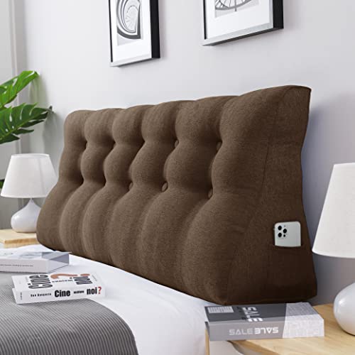 VERCART Rückenkissen Lang Keilkissen Hohen Rückenlehne Kissen Großes Wandkissen Lesekissen Nackenstützkissen Lendenkissen für Bett Kopfteil Gepolstert Sofa Couch mit Waschbar Bezug Leinen Braun 160cm von VERCART