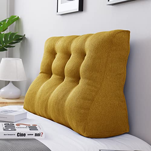 VERCART Rückenkissen Lang Keilkissen Hohen Rückenlehne Kissen Großes Wandkissen Lesekissen Nackenstützkissen Lendenkissen für Bett Kopfteil Gepolstert Sofa Couch mit Waschbar Bezug Leinen Gelb 100cm von VERCART