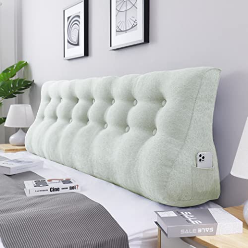 VERCART Rückenkissen Lang Keilkissen Hohen Rückenlehne Kissen Großes Wandkissen Lesekissen Nackenstützkissen Lendenkissen für Bett Kopfteil Gepolstert Sofa Couch mit Waschbar Bezug Leinen Weiß 200cm von VERCART