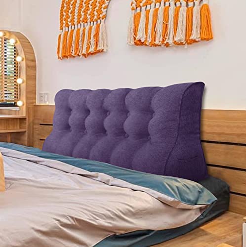 VERCART Rückenkissen Lang Keilkissen Hohen Rückenlehne Kissen Wandkissen Lesekissen Nackenstützkissen Lendenkissen für Bett Kopfteil Gepolstert Sofa Couch mit Waschbar Bezug Leinen Grauviolett 160cm von VERCART