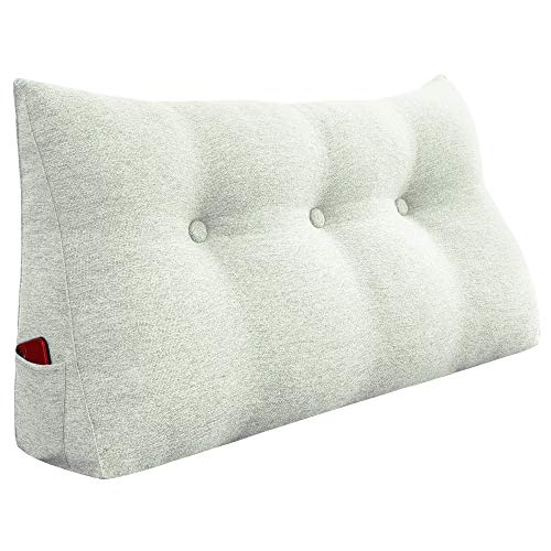 VERCART Rückenkissen Lang Keilkissen Lendenkissen Stützkissen Sitzkissen für Bett Sofa Couch Gepolstert Kopfteil Lesekissen Große Kissen Nackenstützkissen Abnehmbarem Bezug Leinen 100cm Weiß von VERCART