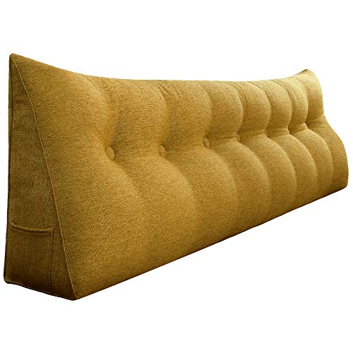 VERCART Rückenkissen Lang Keilkissen Lendenkissen Stützkissen für Bett Sofa Couch Gepolstert Kopfteil Lesekissen Große Kissen Nackenstützkissen Leinen Polyester Gelb 200cm, B0B3MFKJ99 von VERCART