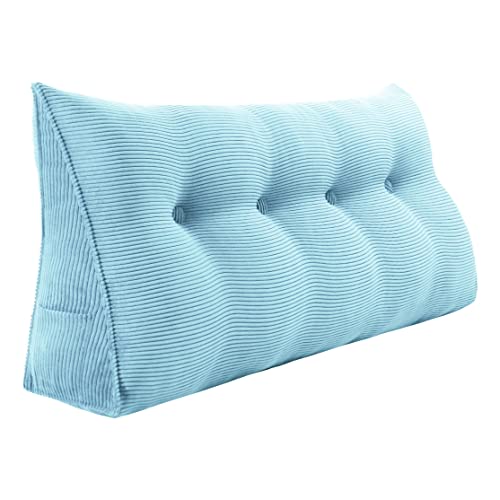 VERCART Rückenkissen Keilkissen Rückenlehne Kissen für Bett Sofa Kopfteil Gepolstert Bettkissen Wandkissen Sofakissen Groß Rueckenkissen Couchkissen Dekokissen Kordsamt Azurblau 120cm von VERCART