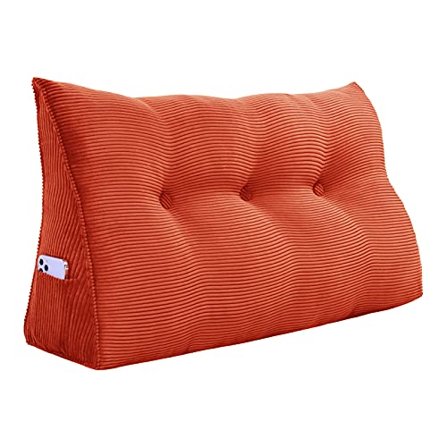 VERCART Rückenkissen Keilkissen Rückenlehne Kissen für Bett Sofa Kopfteil Gepolstert Bettkissen Wandkissen Sofakissen Groß Rueckenkissen Couchkissen Dekokissen Kordsamt Rostige Orange 100cm von VERCART