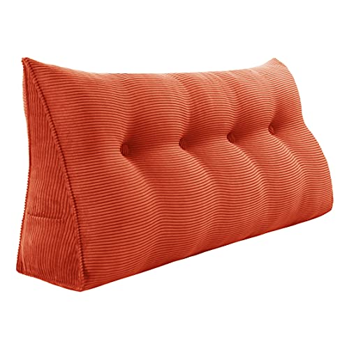 VERCART Rückenkissen Keilkissen Rückenlehne Kissen für Bett Sofa Kopfteil Gepolstert Bettkissen Wandkissen Sofakissen Groß Rueckenkissen Couchkissen Dekokissen Kordsamt Rostige Orange 120cm von VERCART