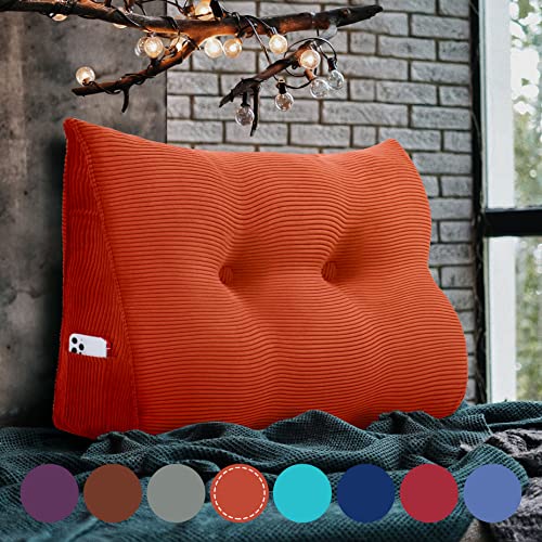 VERCART Rückenkissen Lesekissen Rückenlehne Kissen für Bett Sofa Kopfteil Gepolstert Bettkissen Keilkissen Wandkissen Sofakissen Groß Rueckenkissen Couchkissen Kordsamt Rostige Orange 60cm von VERCART