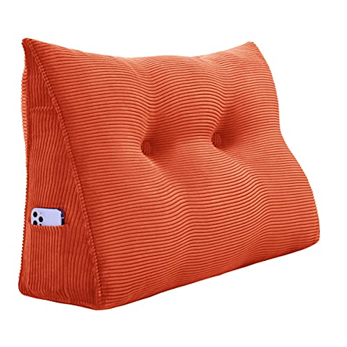 VERCART Rückenkissen Keilkissen Rückenlehne Kissen für Bett Sofa Kopfteil Gepolstert Bettkissen Wandkissen Sofakissen Groß Rueckenkissen Couchkissen Dekokissen Kordsamt Rostige Orange 80cm von VERCART