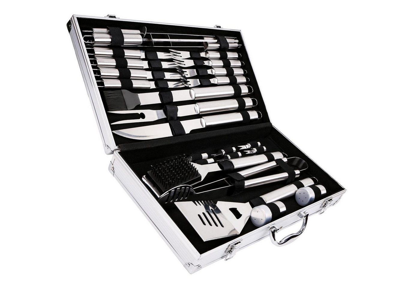 VERCO Grillbesteck-Set BBQ Besteck für Grillfeier inkl. Alu Koffer, (27 tlg), Geschenk Set Grill Zange Fleisch Gabel Steak Messer in Edelstahl von VERCO